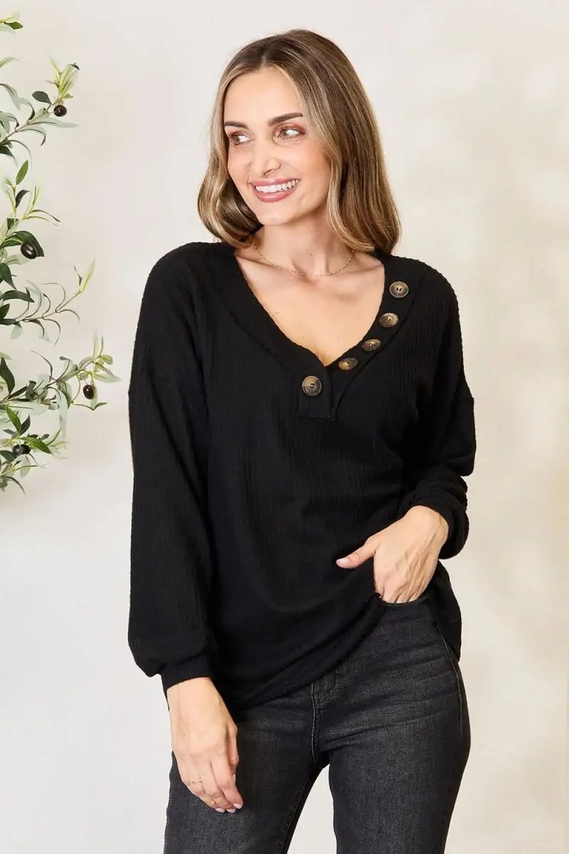 Zenana Buttoned Long Sleeve Blouse - Love Salve